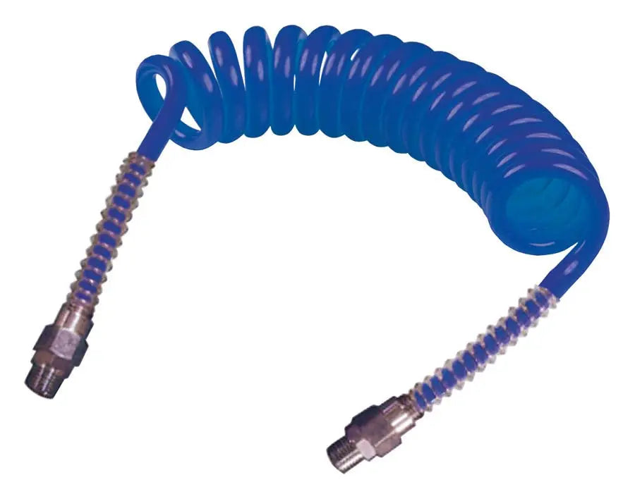 7.5m W/L BLUE PU RECOIL 12mm x 8mm C/W 3/8" BSPTM E/E CDC Pneumatics