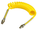 7.5m W/L YELLOW PU RECOIL 8mm x 5mm C/W 1/4" BSPTM E/E CDC Pneumatics