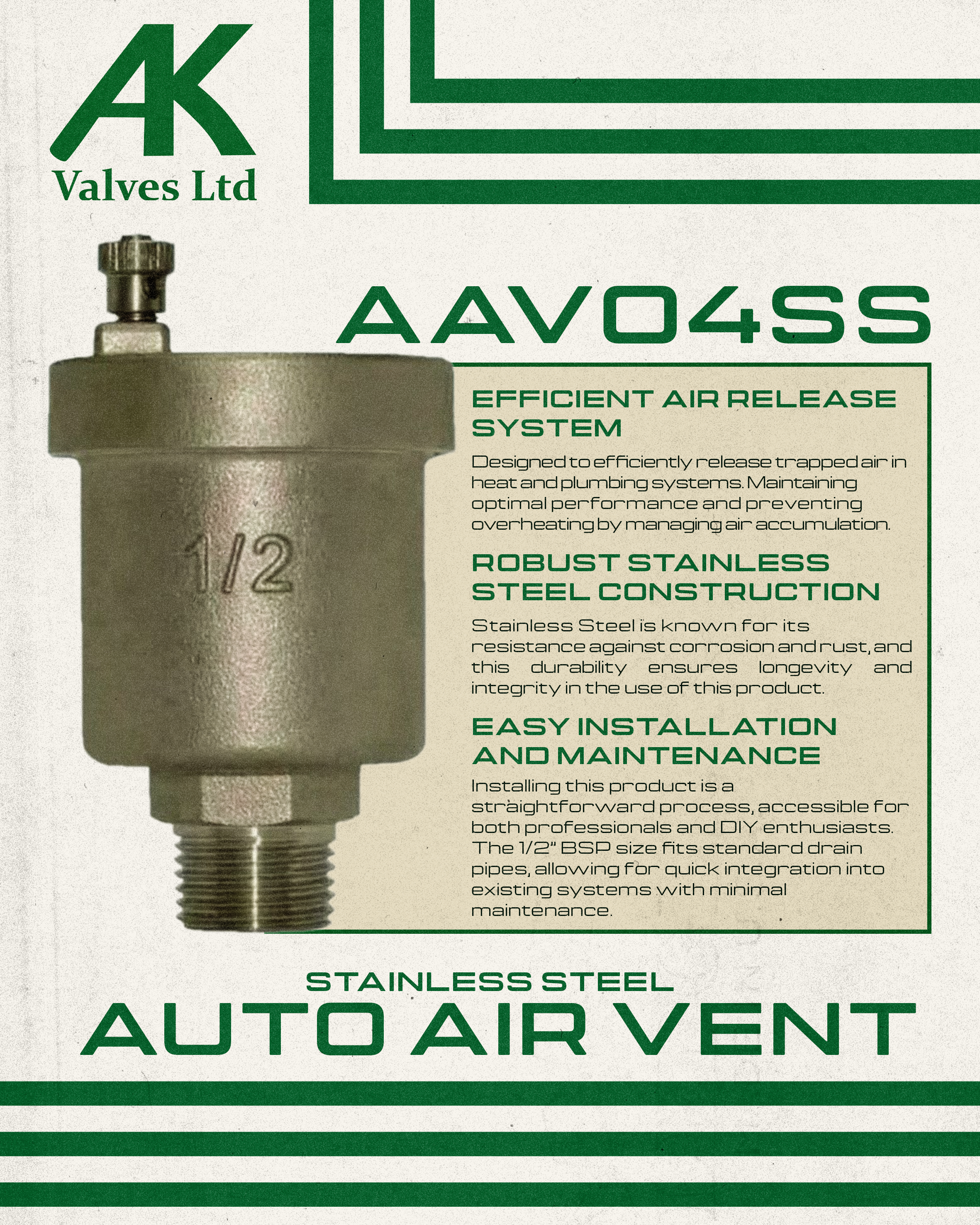 Stainless Steel Auto Air Vent - 1/2" BSP AK Valves Ltd